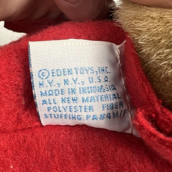 Vintage Eden Paddington Bear Plush Toy with Boots Red Coat Blue Hat 11 Inch - Picture 7 of 10